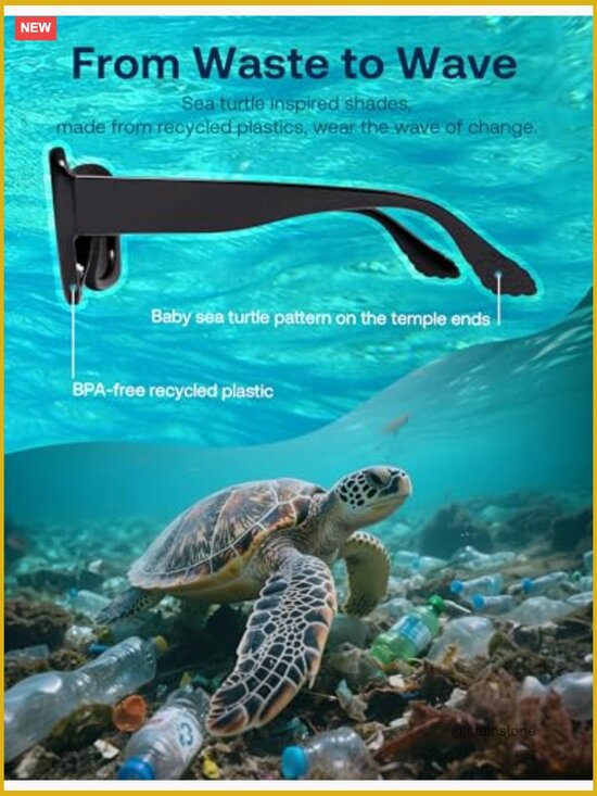 Eco-Friendly Polarized Square Sunglasses with Ocean Design Recycled Materials